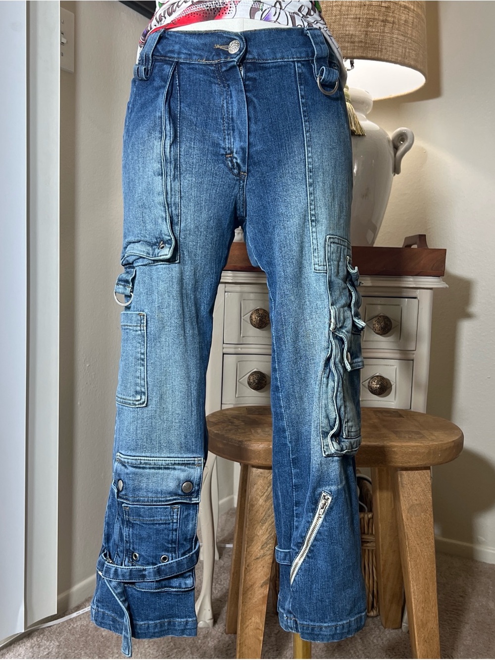 Y2K Bebe Cargo Capri Jeans with Utility Pockets